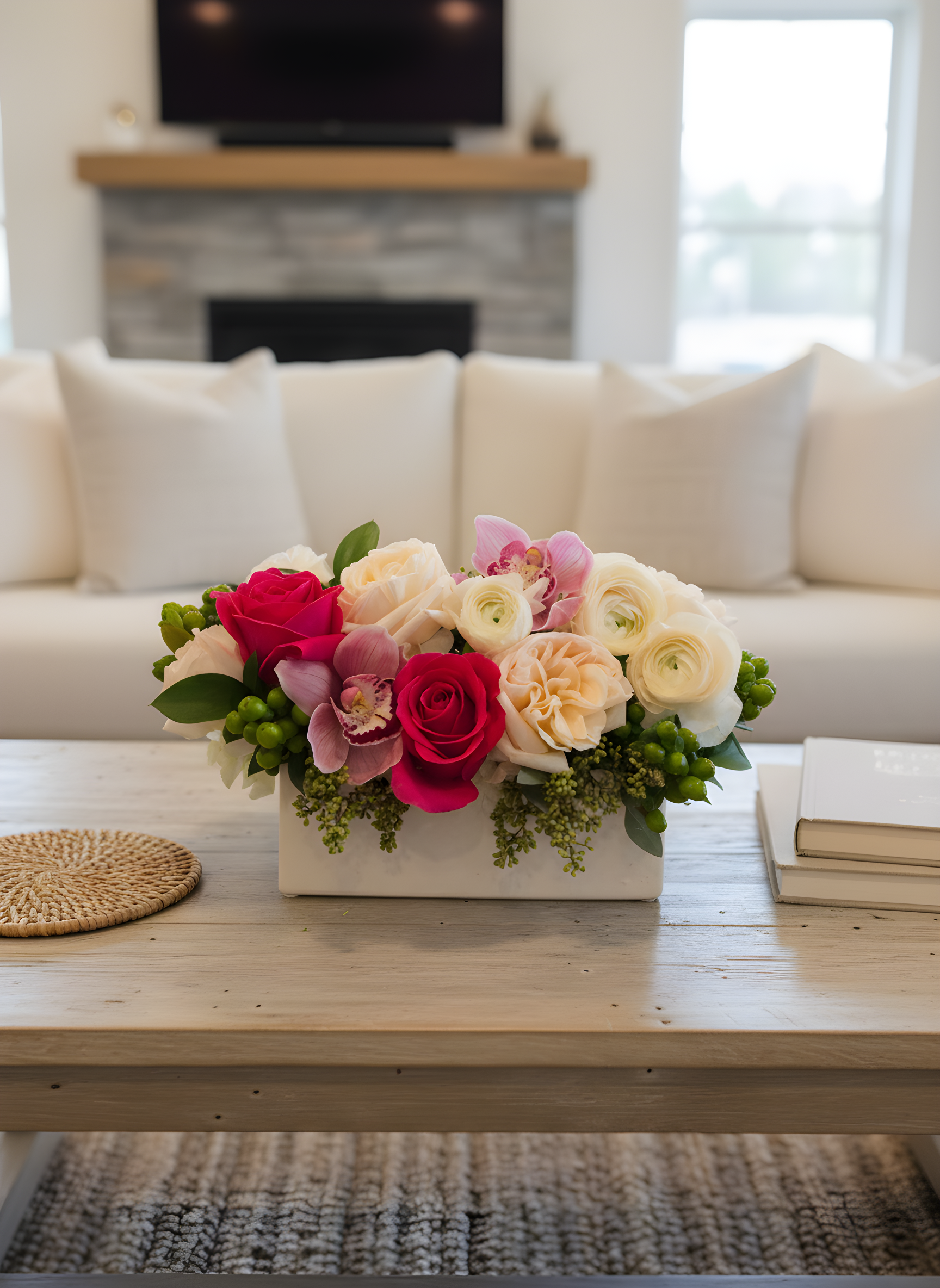 BFM021 Arrangement de fleurs '' Merci de nous recevoir'' / Thanks for having us arrangement